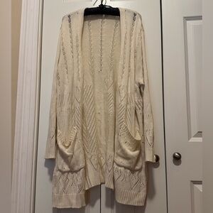 Soft Cozy Cardigan Open Front Lightweight Long Sweater Cream Relaxed 3X